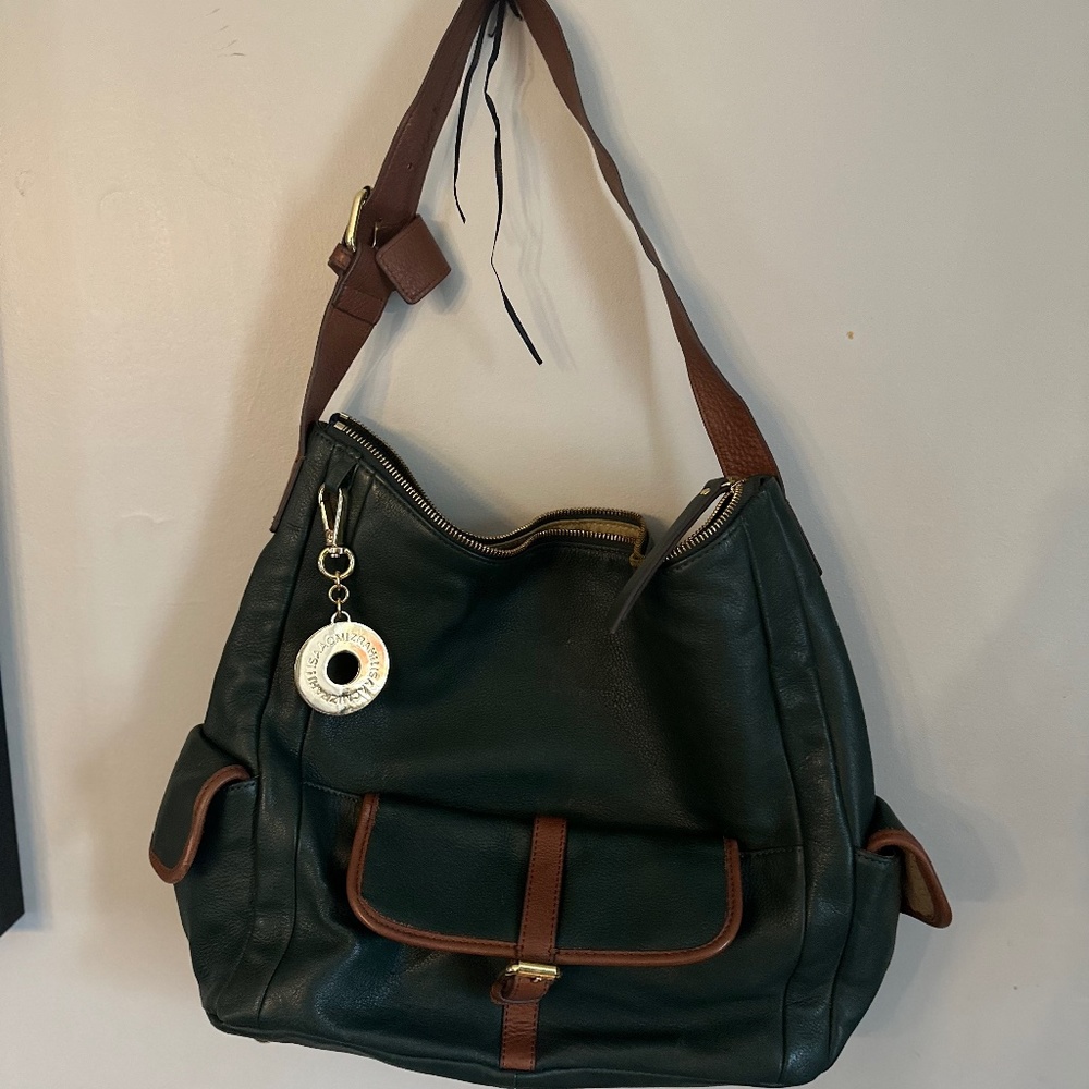 Isaac mizrahi dark green leather bag